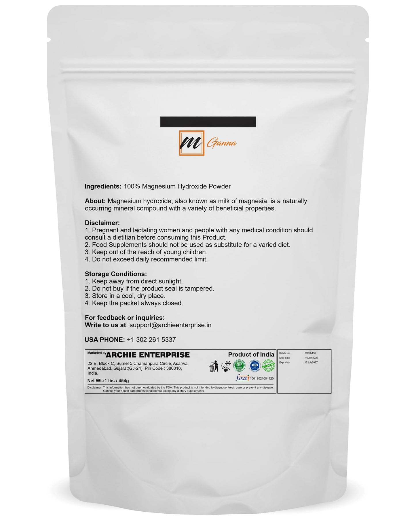 mGanna Magnesium Hydroxide Powder 16 Ounce