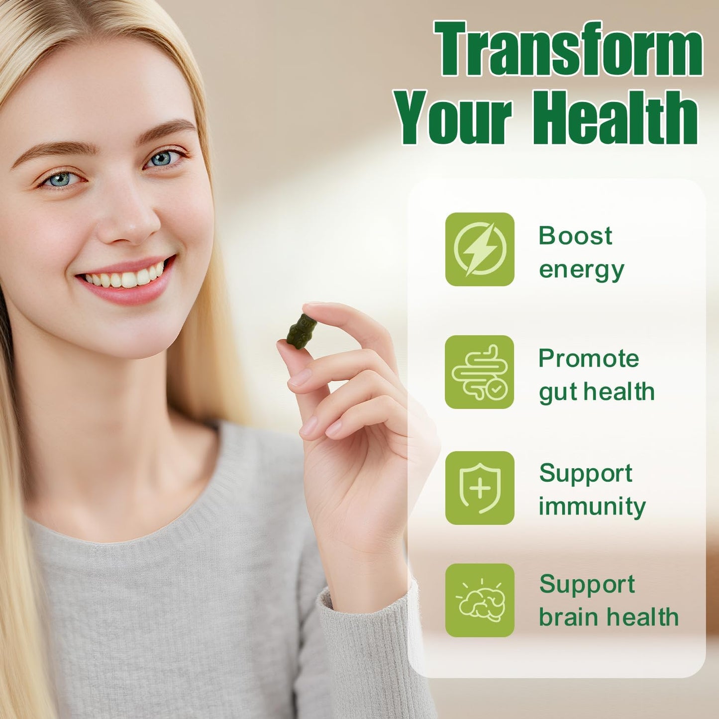 Tecepec Sugar Free Greens Daily Gummies with Spirulina & Chlorella 240 Count