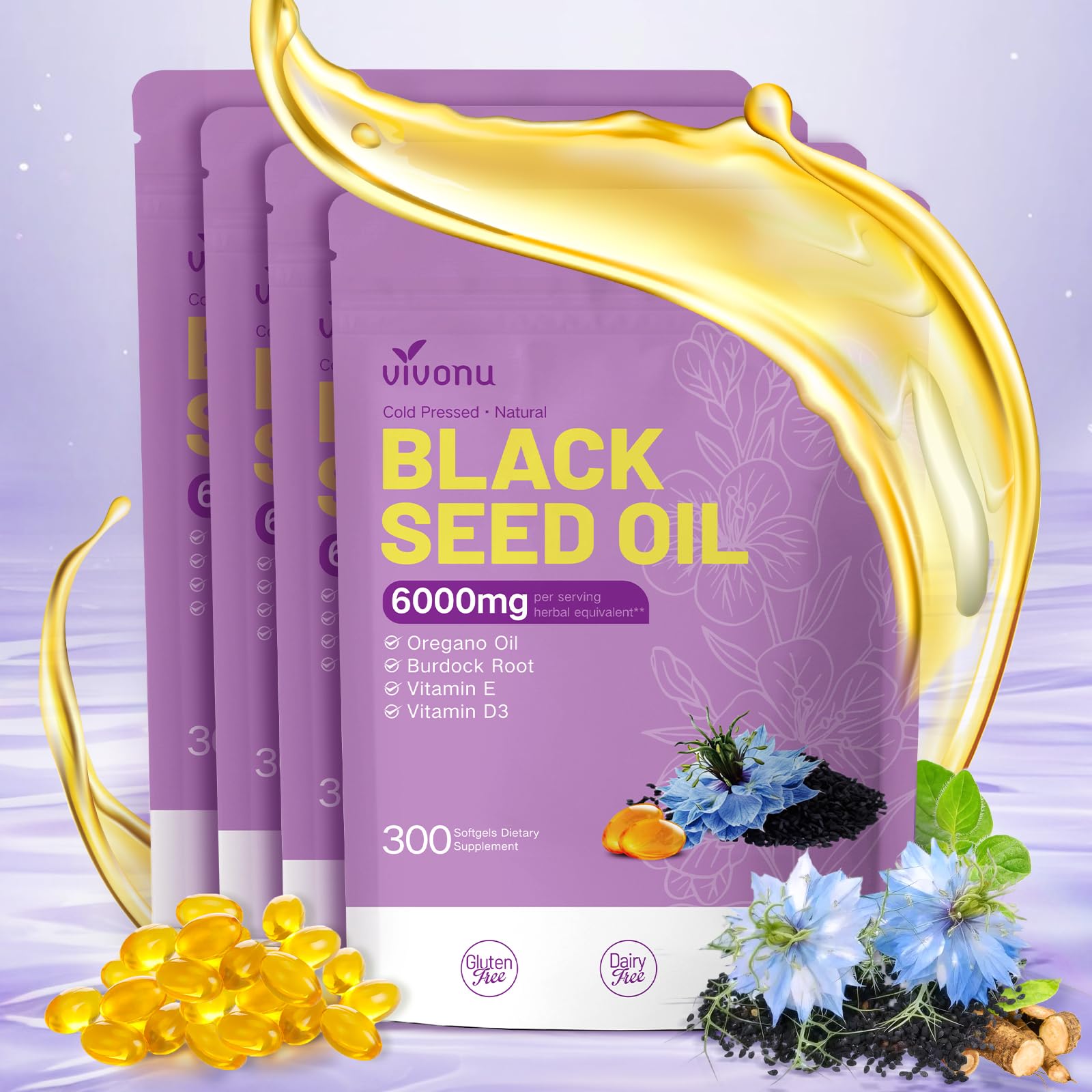 VivoNu Black Seed Oil Softgels 6000mg, 300 Count