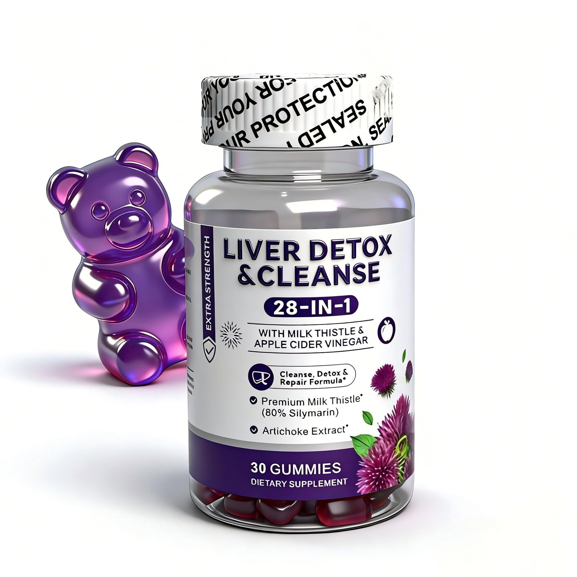 Biduka 28-in-1 Formula Liver Cleanse Detox & Repair Gummies with Milk Thistle & Apple Cider Vinegar, 30 Count
