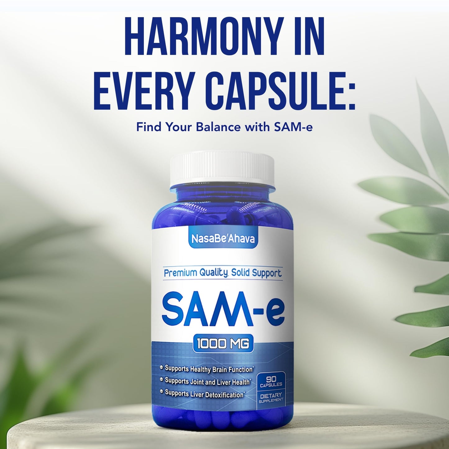 NasaBeahava Extra Strength SAM-e Supplement 1000mg per Serving Capsule, 90 Count