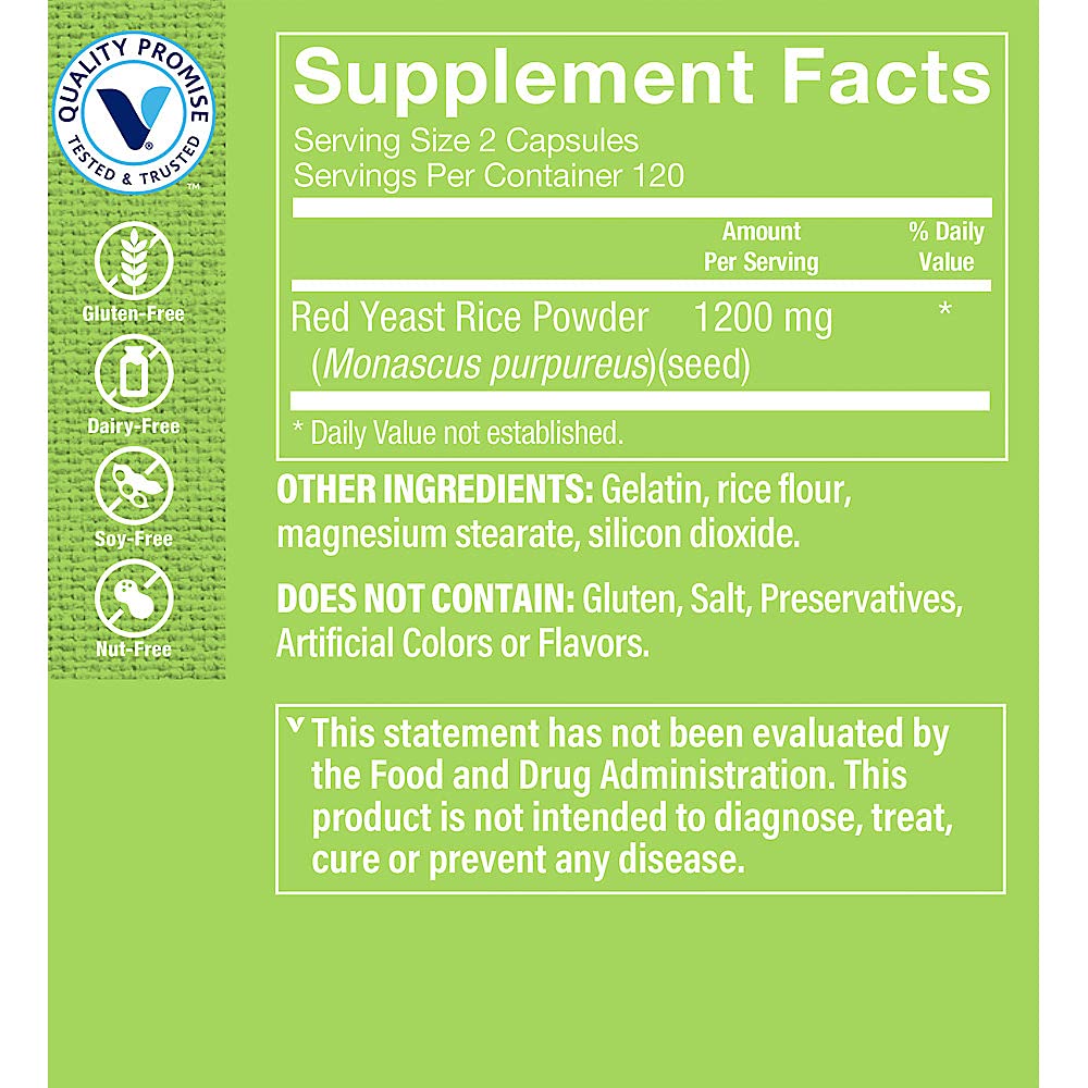 The Vitamin Shoppe Red Yeast Rice 1,200 240 Capsules