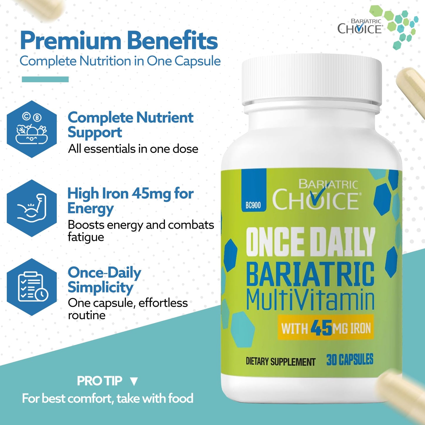 Bariatric Choice Once-Daily Bariatric Multivitamin Capsule with 45 mg Iron, 30 Count