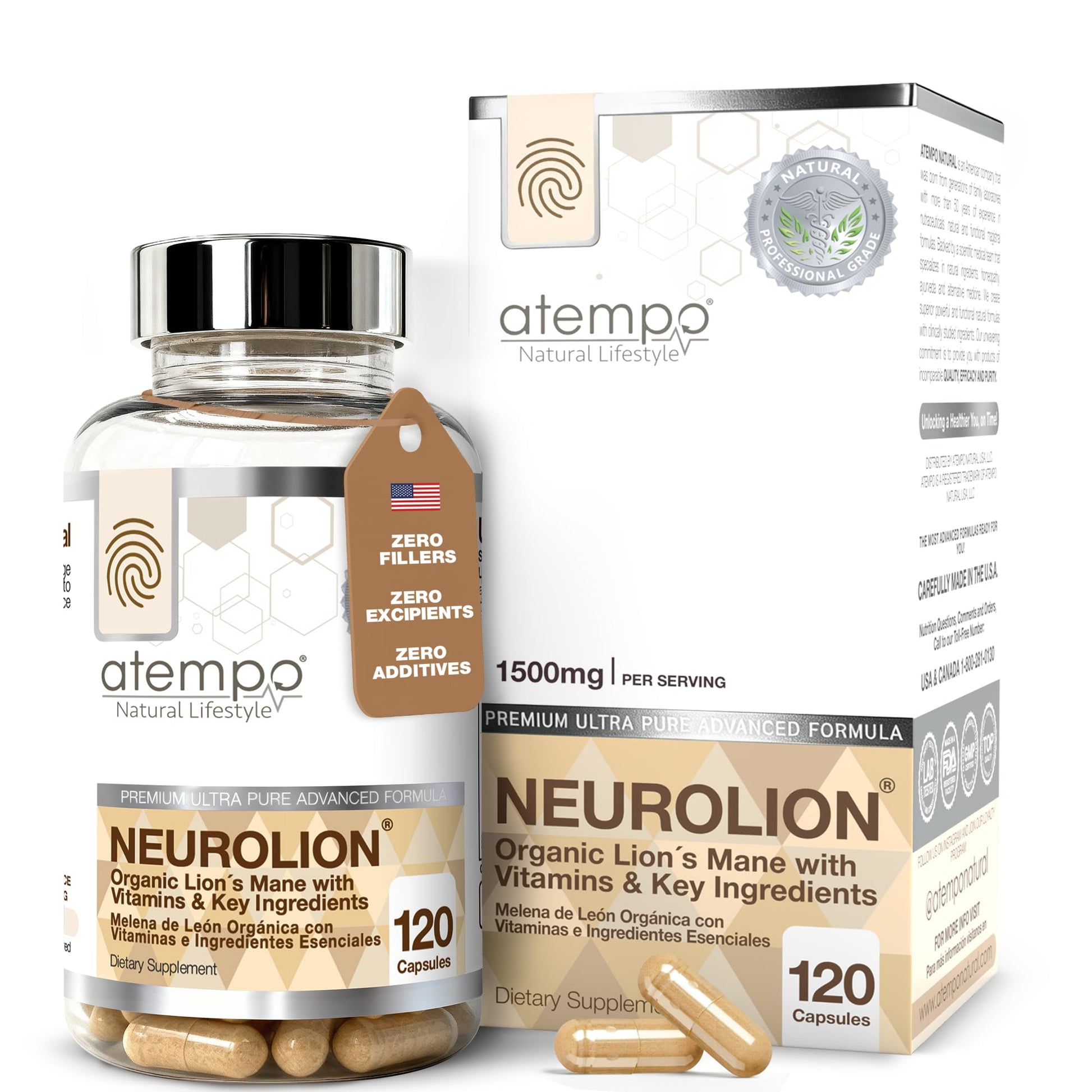 ATEMPO NATURAL LIFESTYLE Lion's Mane Mushroom Supplement for Brain Function, Immune System & Mental Clarity with Organic Lion’s Mane, Reishi & Cordyceps, 120 Capsules
