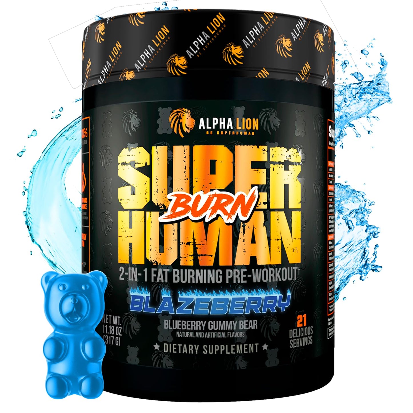 ALPHA LION Superhuman Burn – 2 in 1 Metabolism Booster Pre Workout and Thermogenic Fat Burner for Men – Appetite Suppressant and Weight Loss Supplement Powder, 10.96 Ounce