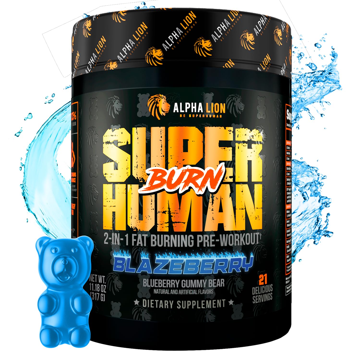 ALPHA LION Superhuman Burn – 2 in 1 Metabolism Booster Pre Workout and Thermogenic Fat Burner for Men – Appetite Suppressant and Weight Loss Supplement Powder, 10.96 Ounce