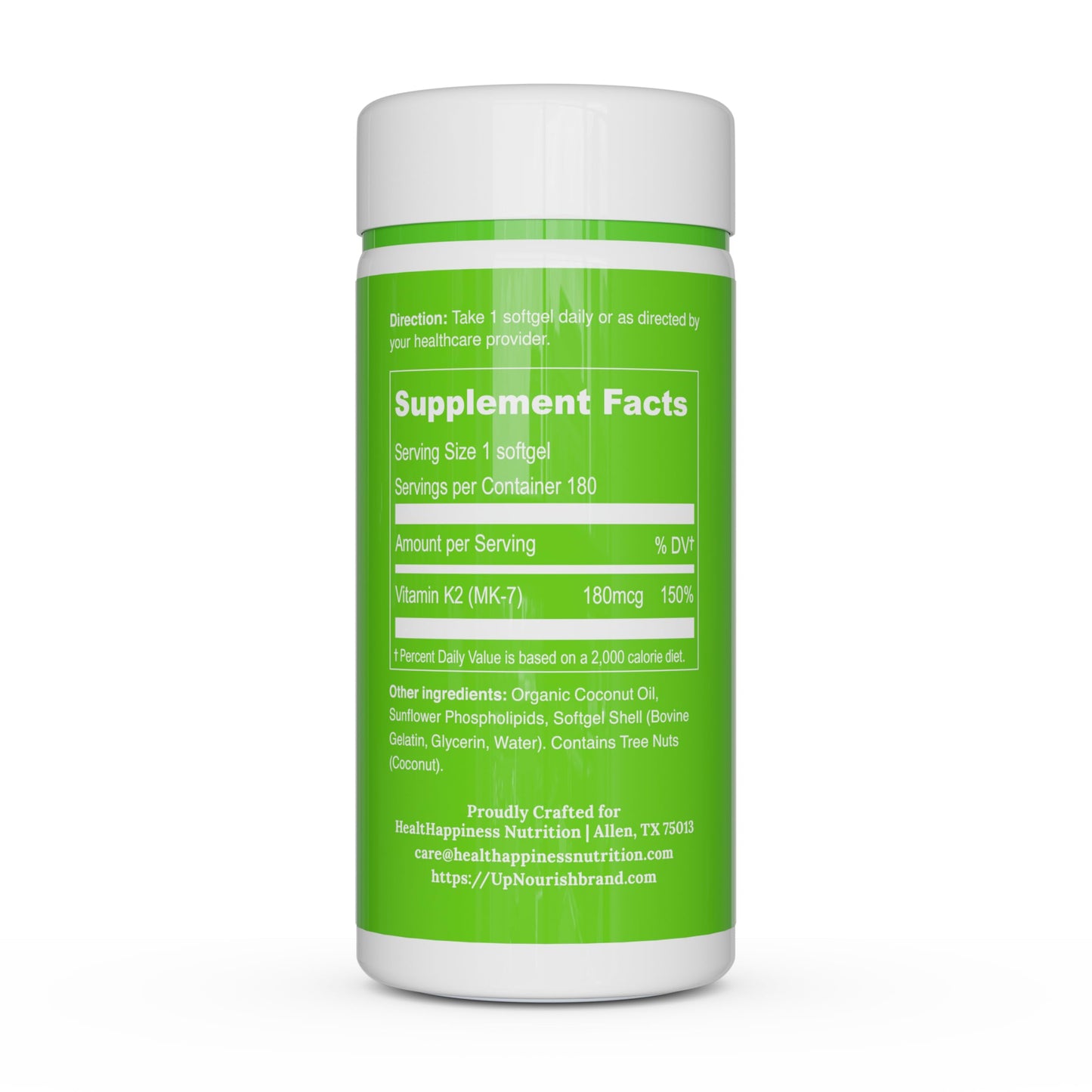 UpNourish Liposomal Vitamin K2 MK7 180 mcg Softgels 180 Count