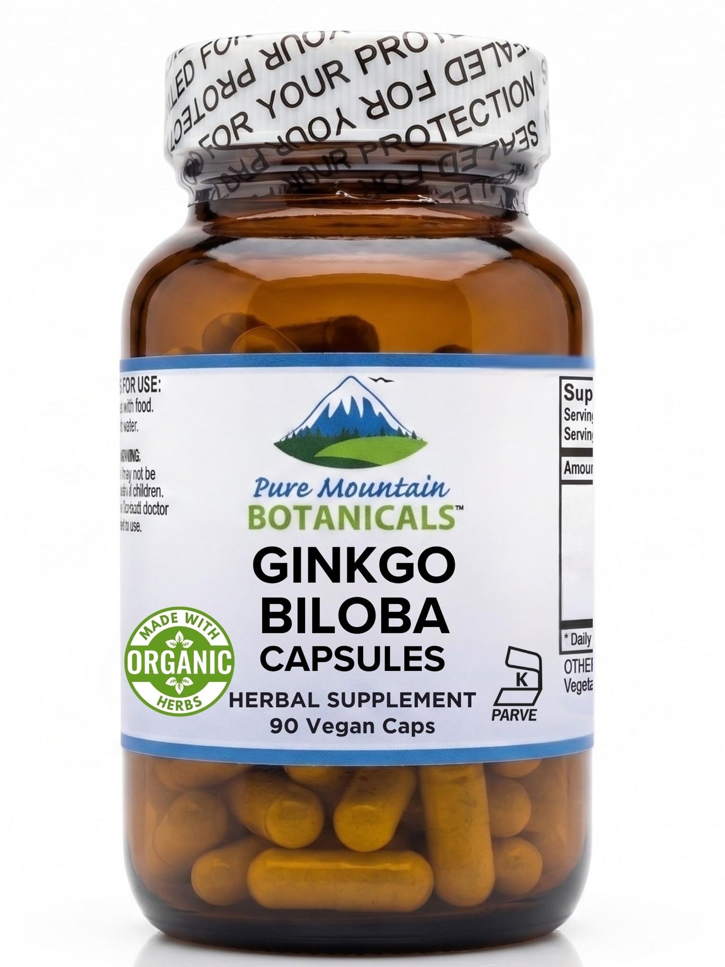 Pure Mountain Botanicals Ginkgo Biloba Capsules 400mg, 90 Count