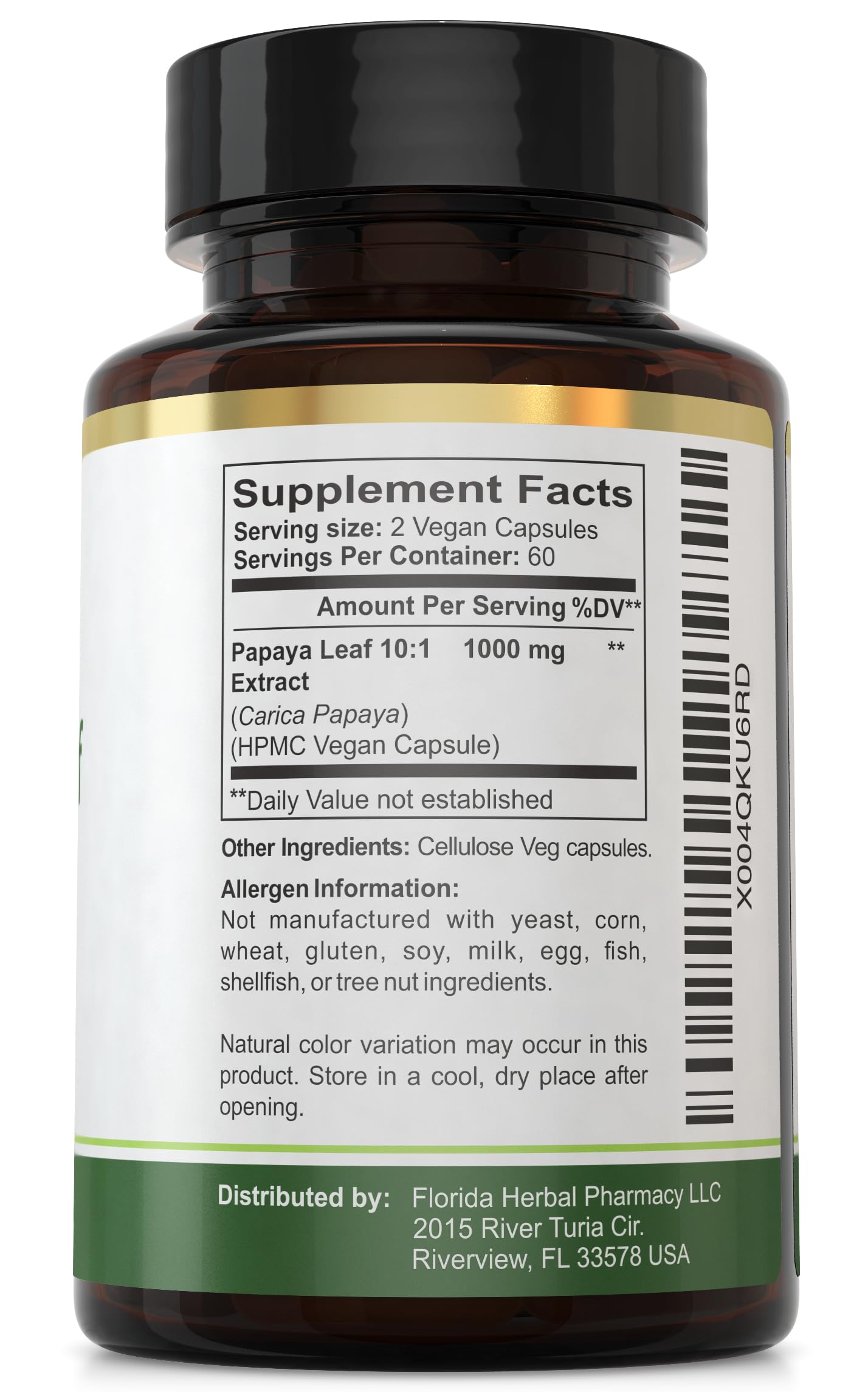 Florida Herbal Pharmacy Papaya Leaf Extract Capsules, 120 Count
