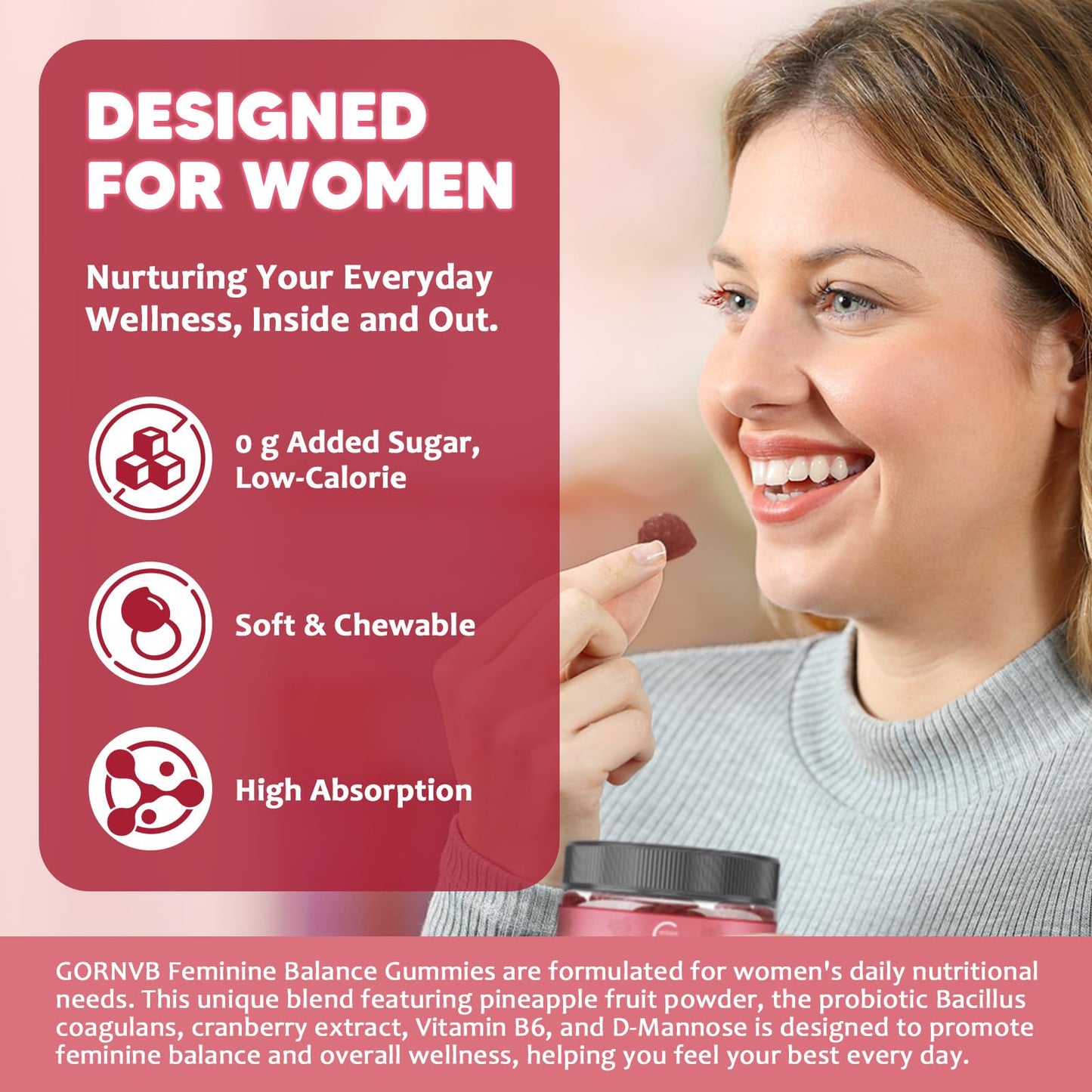 GORNVB Feminine Balance Gummies for Women, 60 Count