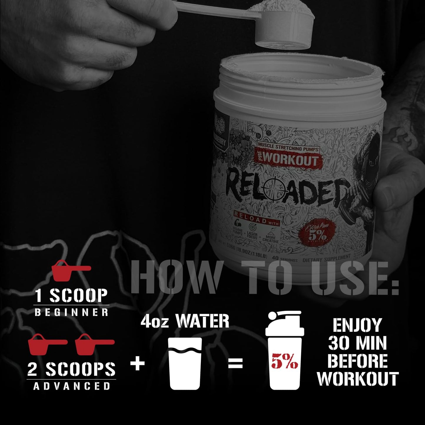 5% Nutrition Rich Piana Reloaded High Stim Pre-Workout Powder, 18 Servings