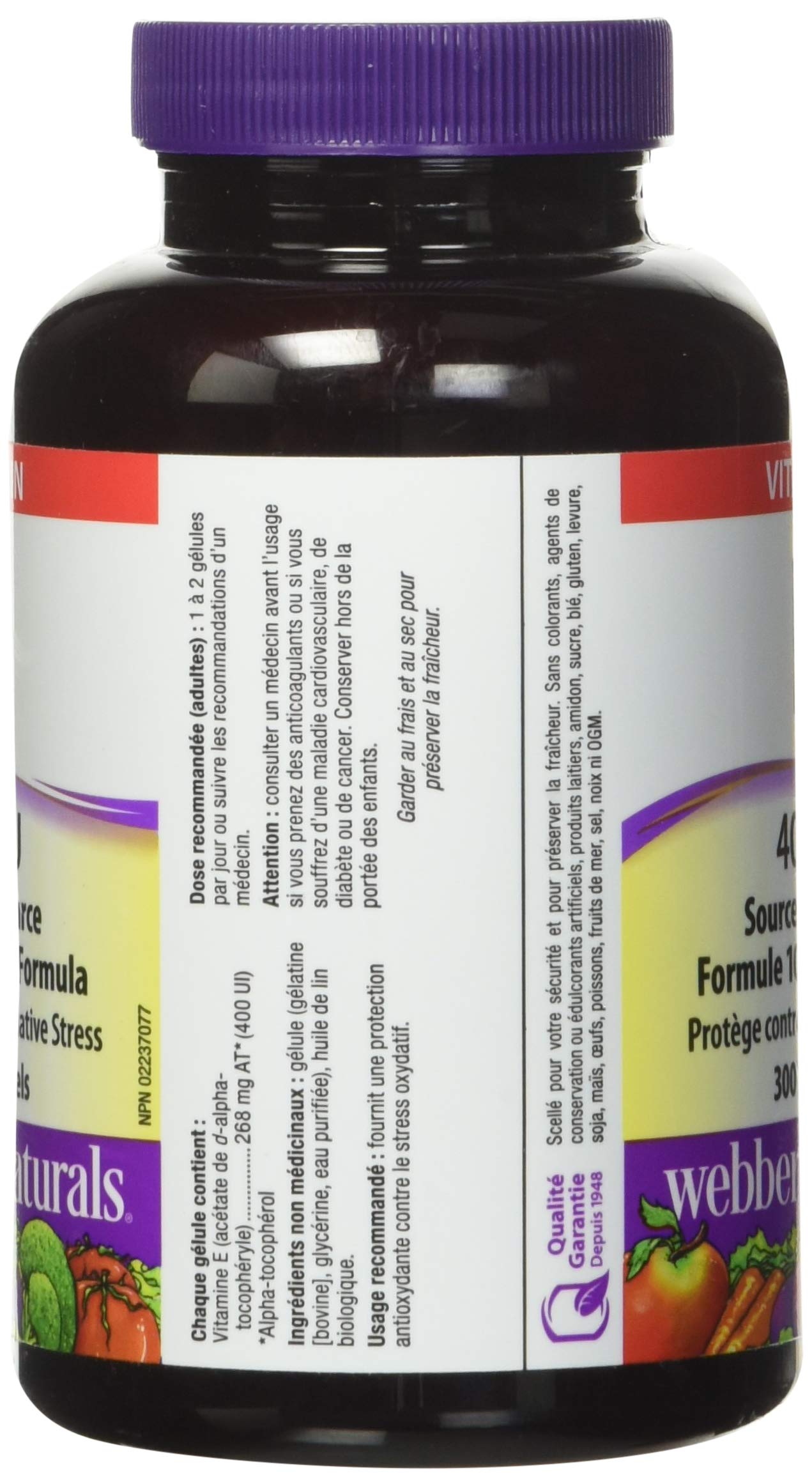 Webber Naturals Vitamin E 400IU Softgels, 300 Softgels
