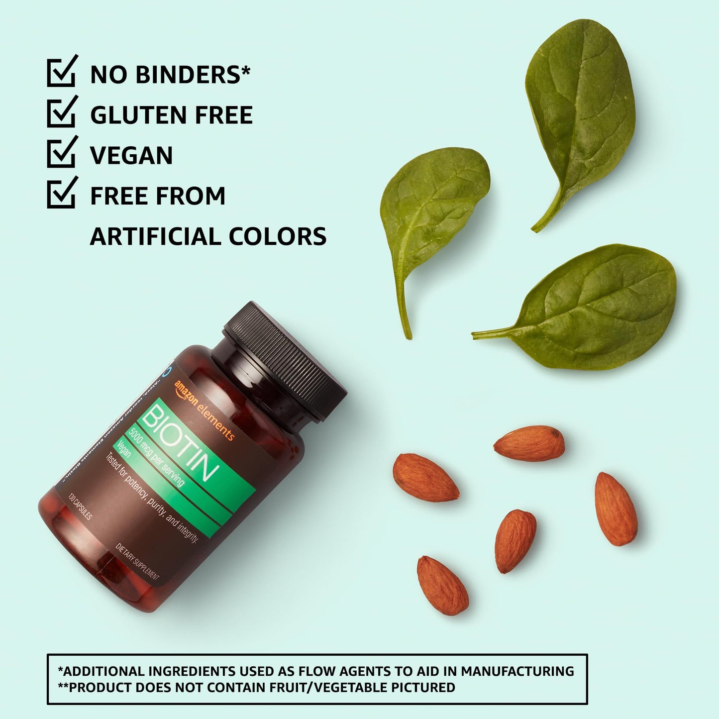 Amazon Elements Vegan Biotin 5000 mcg Capsules, 260 Count