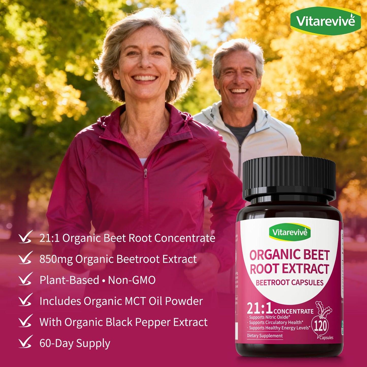Vitarevive Organic Beet Root Capsules 120 Count