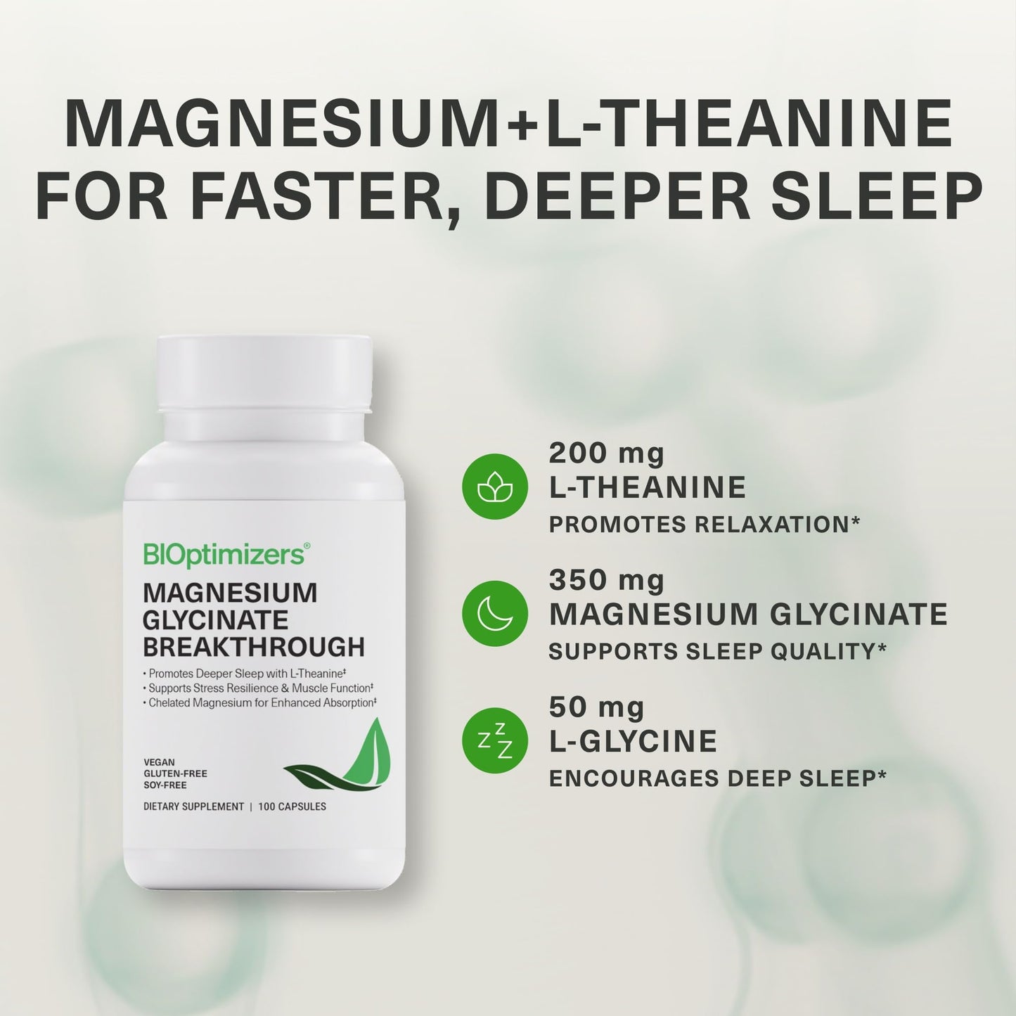 BIOptimizers Magnesium Glycinate 350 mg with L-Theanine & B6 Capsules, 100 Capsules