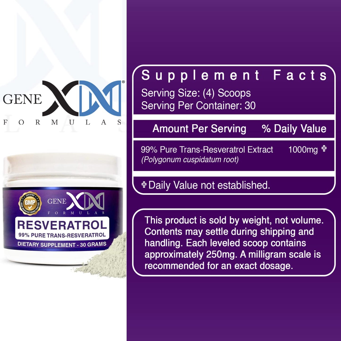 Genex Formulas Trans Resveratrol 1000mg Powder, 1.06 oz