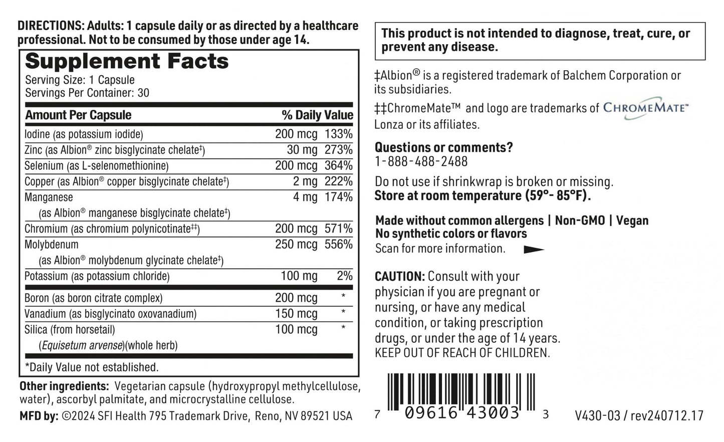 SFI Health Trace Mineral Complex Capsules 30 Count
