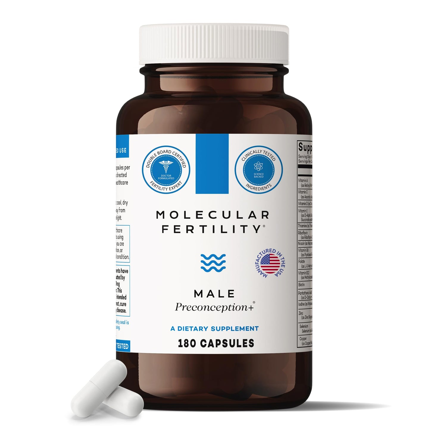 Molecular Fertility Male Preconception+ Fertility Supplements for Men - Reproductive Cell & Fertility Support - Conception for Him - CoQ10, Ashwagandha, Shilajit, DAA, Zinc, Selenium - 180 Capsules