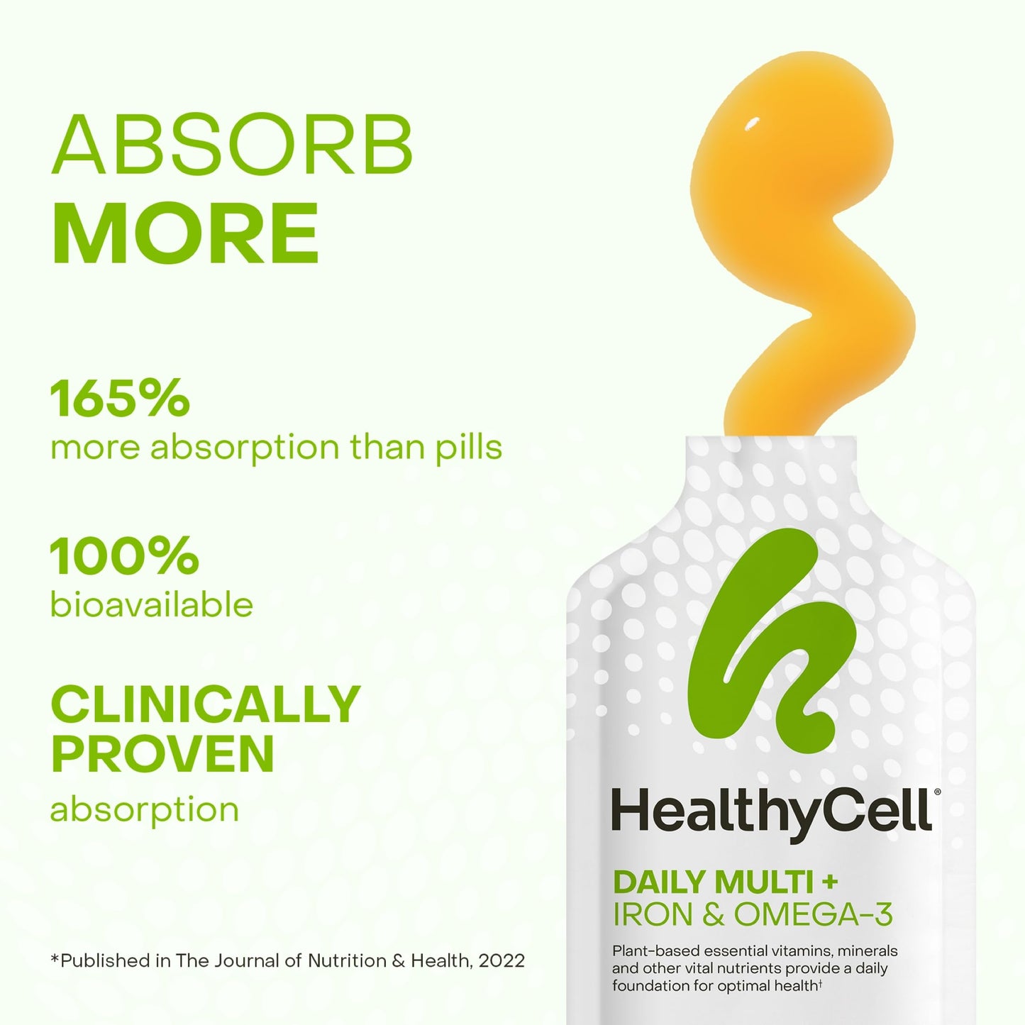 Healthycell Vegan Daily Multivitamin Softgel with Iron & Omega-3, 30 Count
