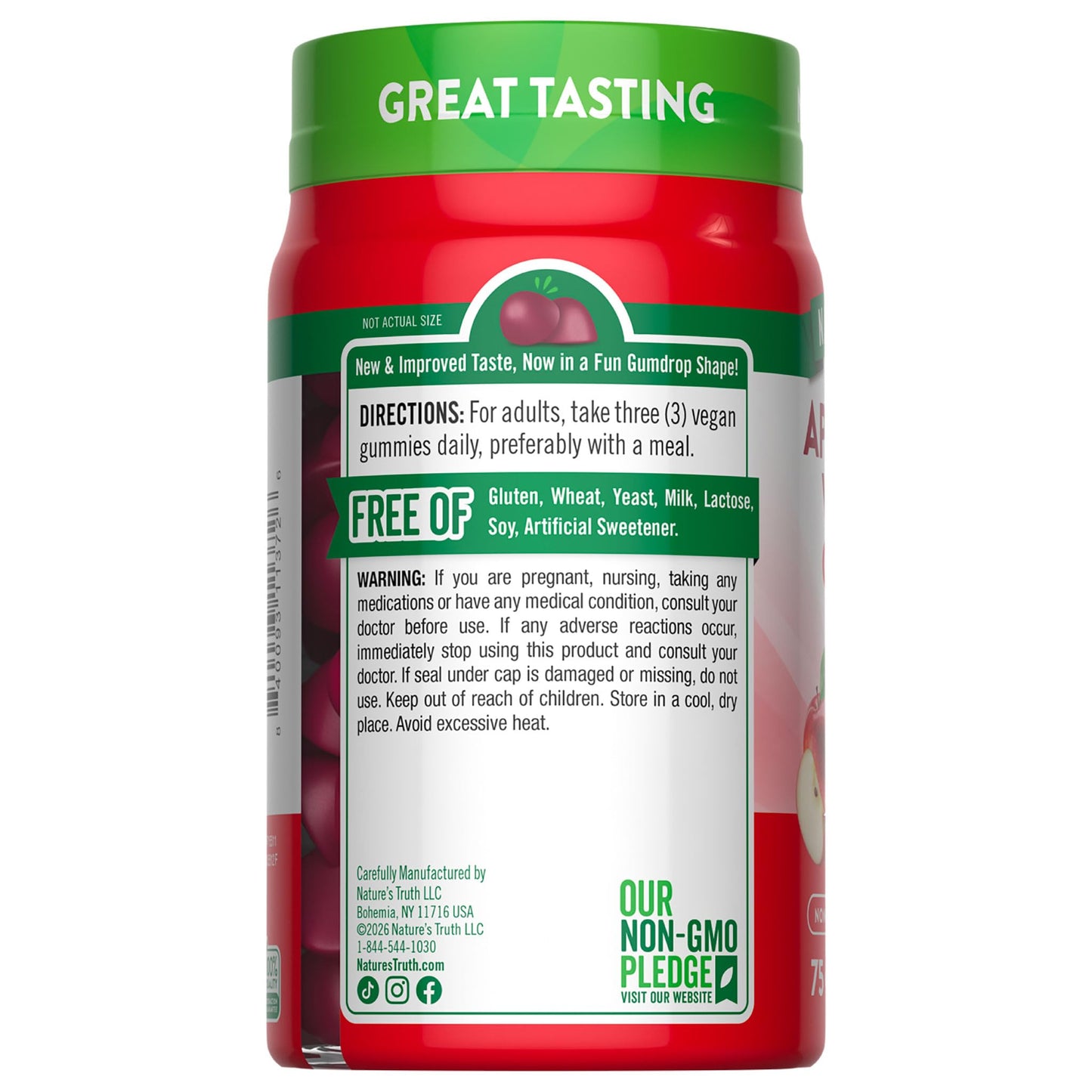 Nature's Truth Apple Cider Vinegar Vegan Gummies 600mg, 75 ct