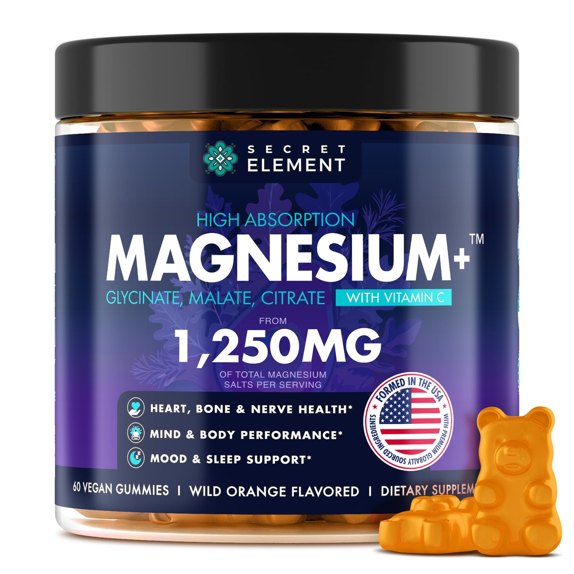 Secret Element Magnesium Glycinate 1250MG Gummies, 60 Count