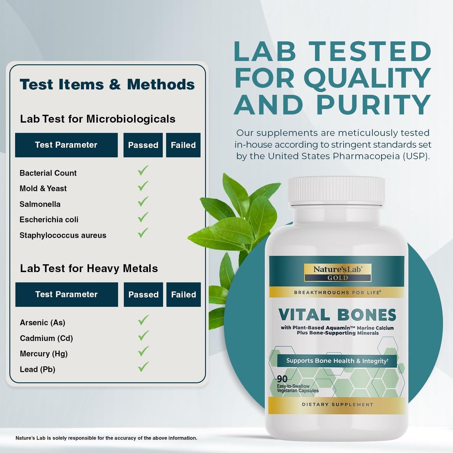 Nature's Lab Gold Vital Bones with Aquamin Plant-Based Calcium 90 Capsules