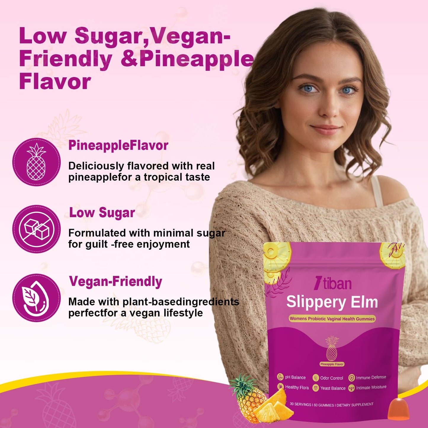 Itiban Slippery Elm Feminine Probiotic Moisture Gummies, 60 Count