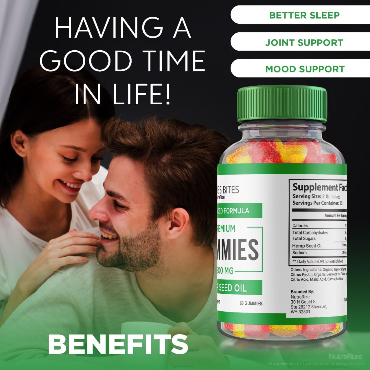 NutraRize Bliss Bites Hemp Gummies, 120 Gummies