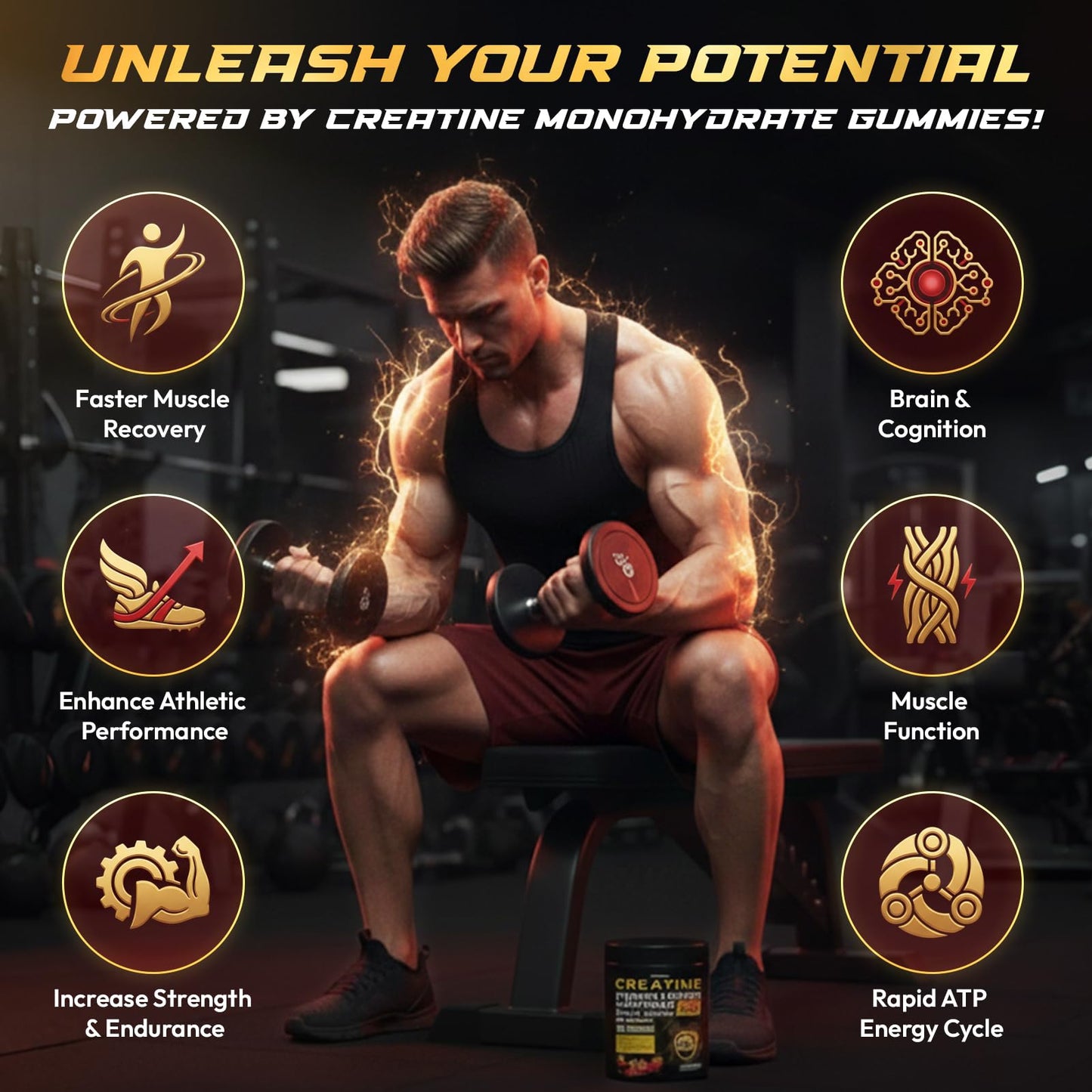 ZelKore Creatine Monohydrate Gummies 6G with Beta-Alanine, BCAA 2:1:1, L-Taurine, Vitamin B6 & B12, Pre-Workout Gummy, 150 Gummies
