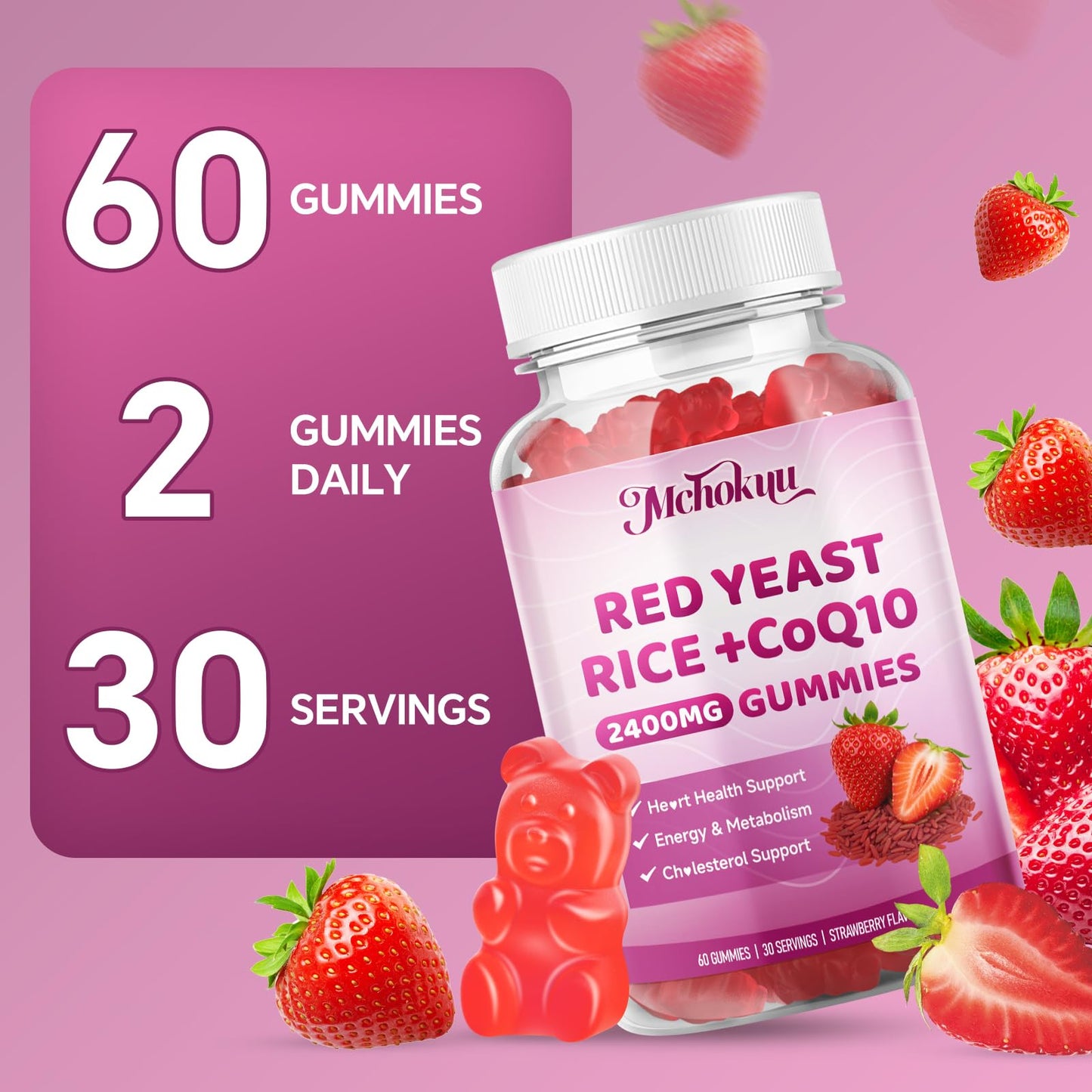 Mchokuu Red Yeast Rice 2400mg Gummies, 60 Count