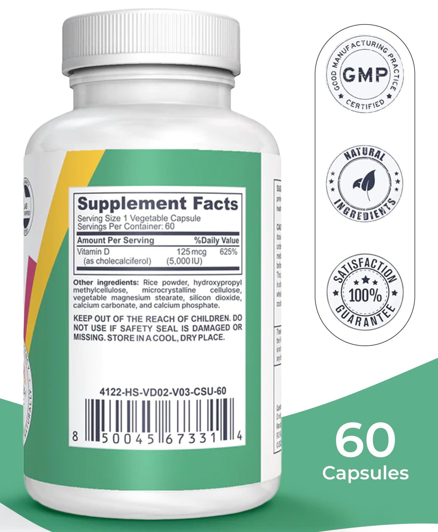 Logos Nutritionals Vitamin D3 Supplement Vitamin D-5000 IU Capsules, 90