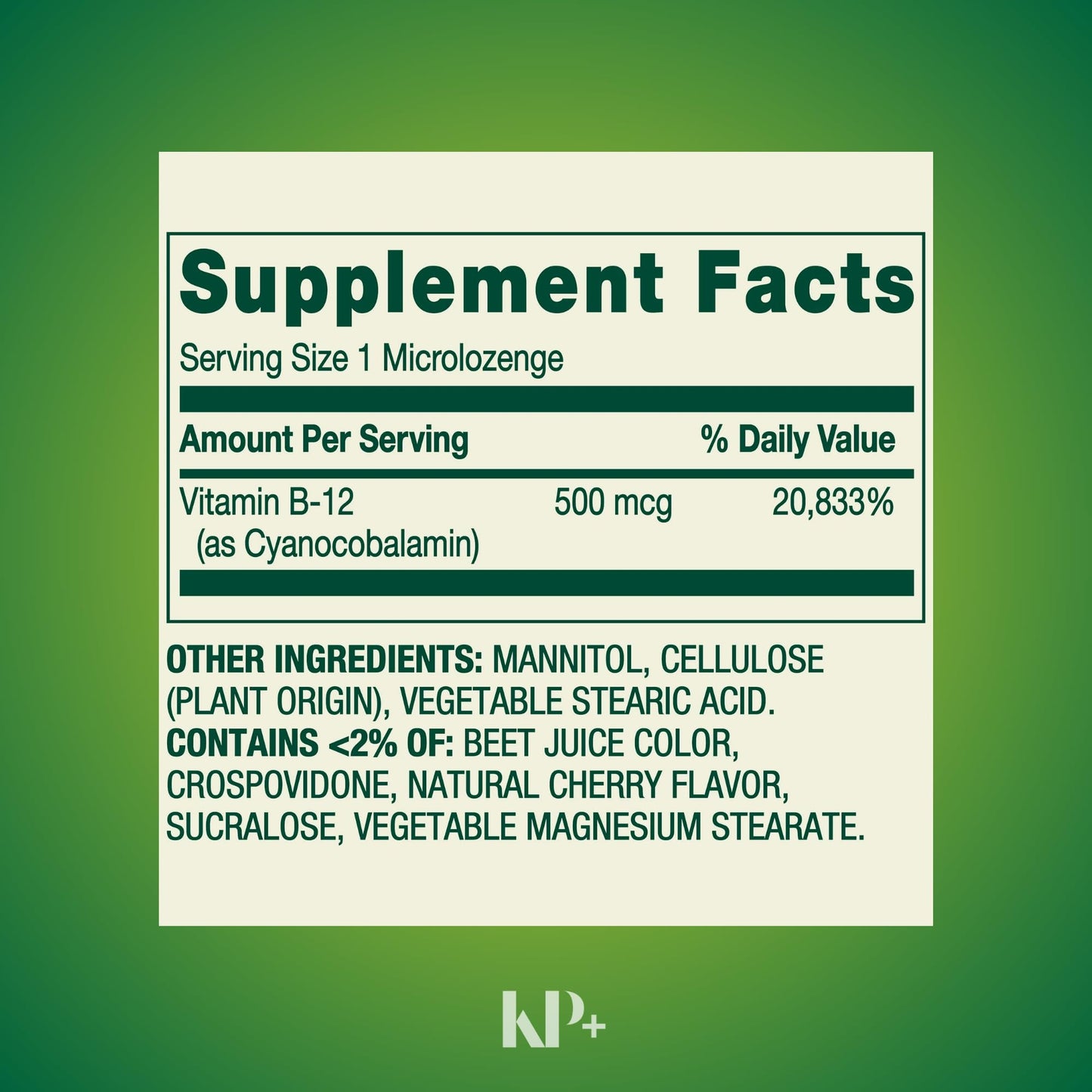KP+ Vitamin B12 500 mcg Vitamin Supplement Tablets, 200 Count