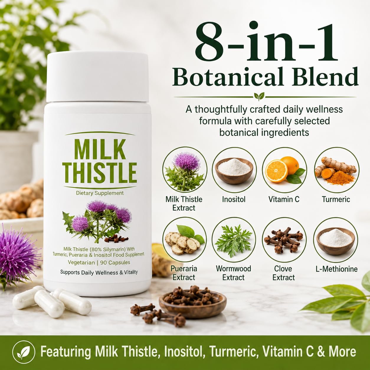 UVORA Milk Thistle Liver Detox, Vegan Support Capsule, 90 Count