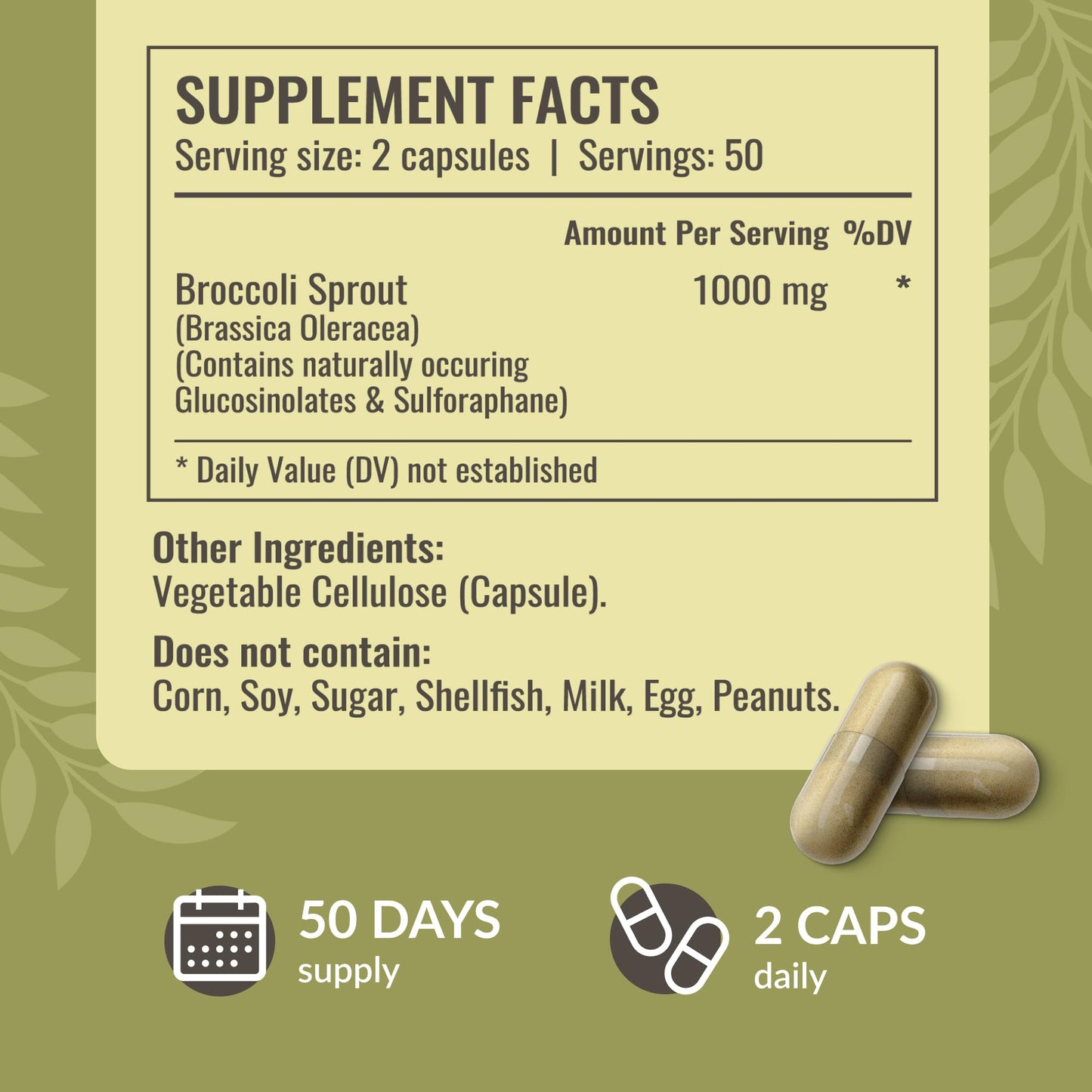 HERBAMAMA Sulforaphane Supplement from Broccoli Sprouts – 1000 mg Broccoli Sprout Extract for Immune Support & Antioxidant Support, 100 Vegan Capsules