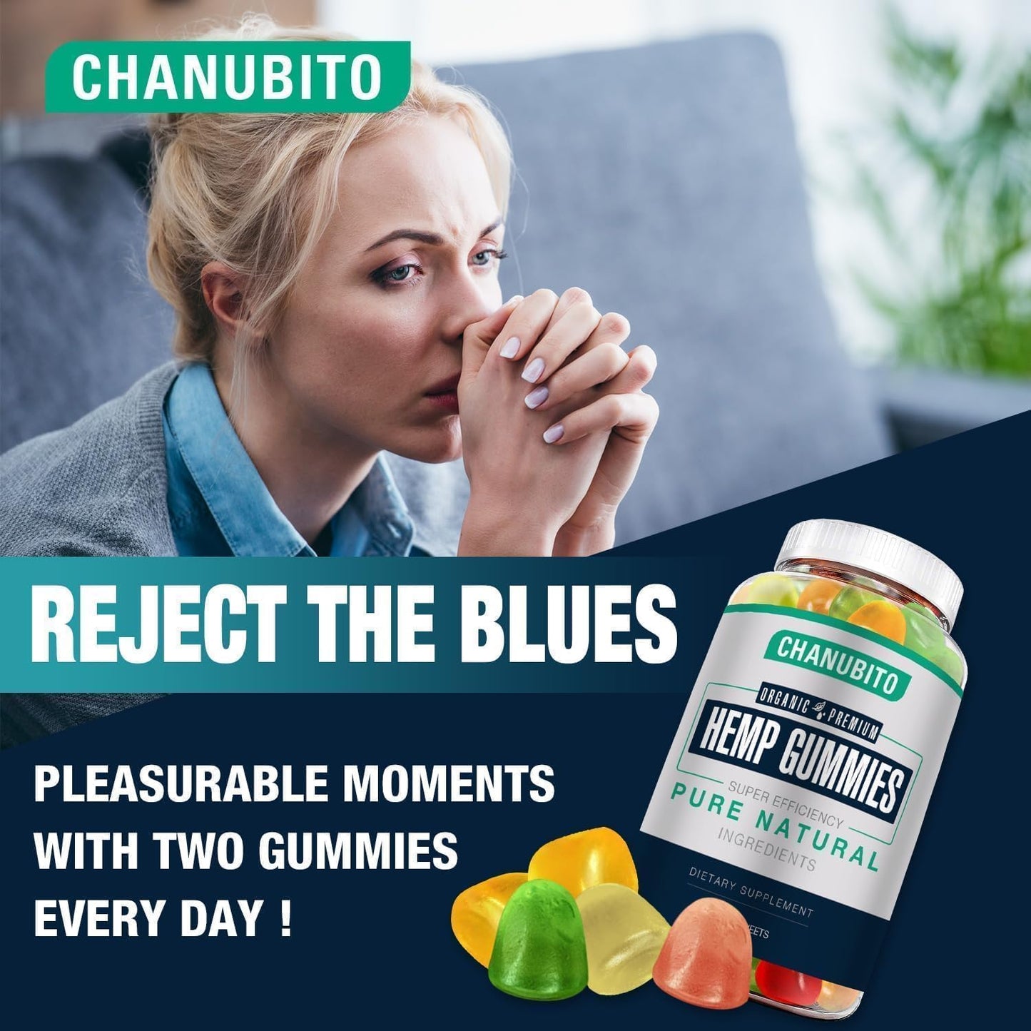CHANUBITO Hemp Gummies for Pain Sleep Anxiety, Gummy, 80 Count