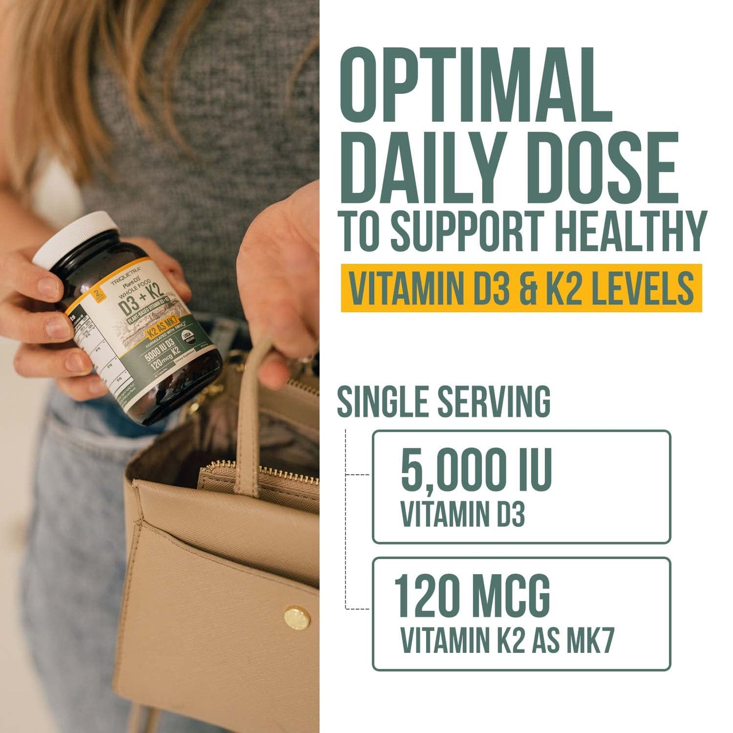 Triquetra Health Organic Plant D3 + K2 Capsules, 60 Count
