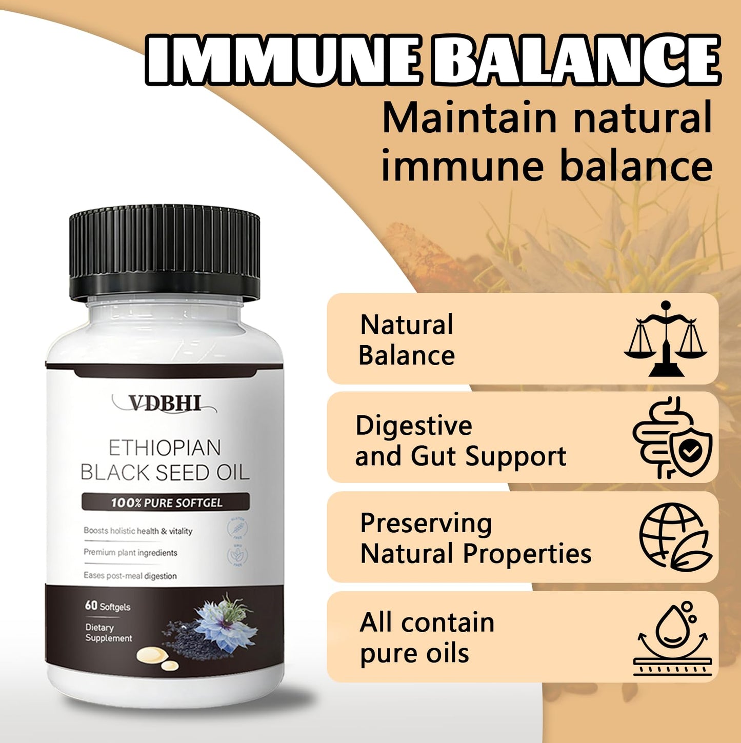 VDBHI Organic Ethiopian Black Seed Oil Softgels, 60 Count