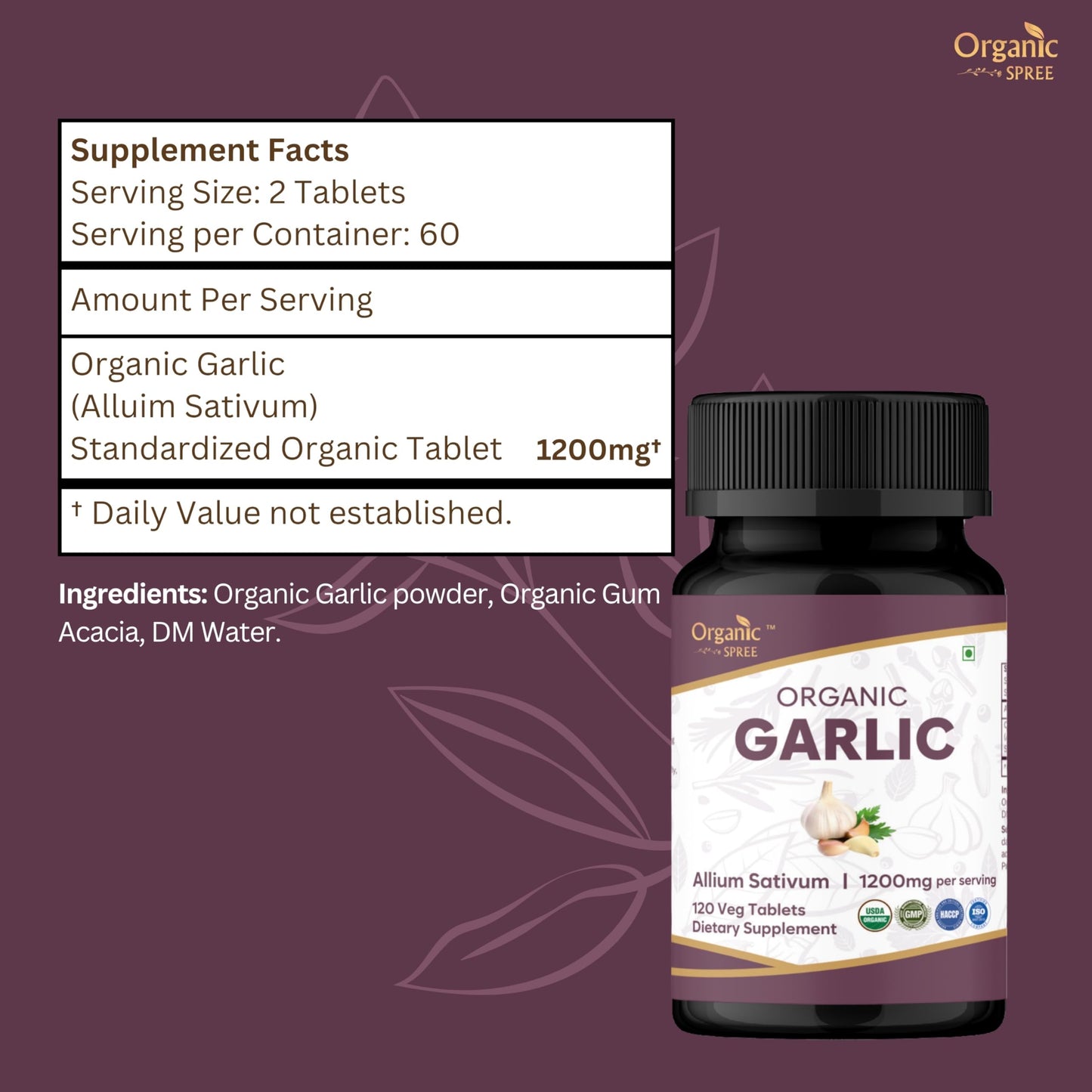 ORGANIC SPREE Garlic 120 Tablets
