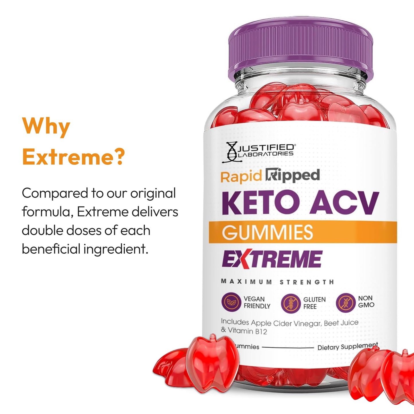 Justified Laboratories Rapid Ripped Keto ACV Gummies Extreme 180 Gummies