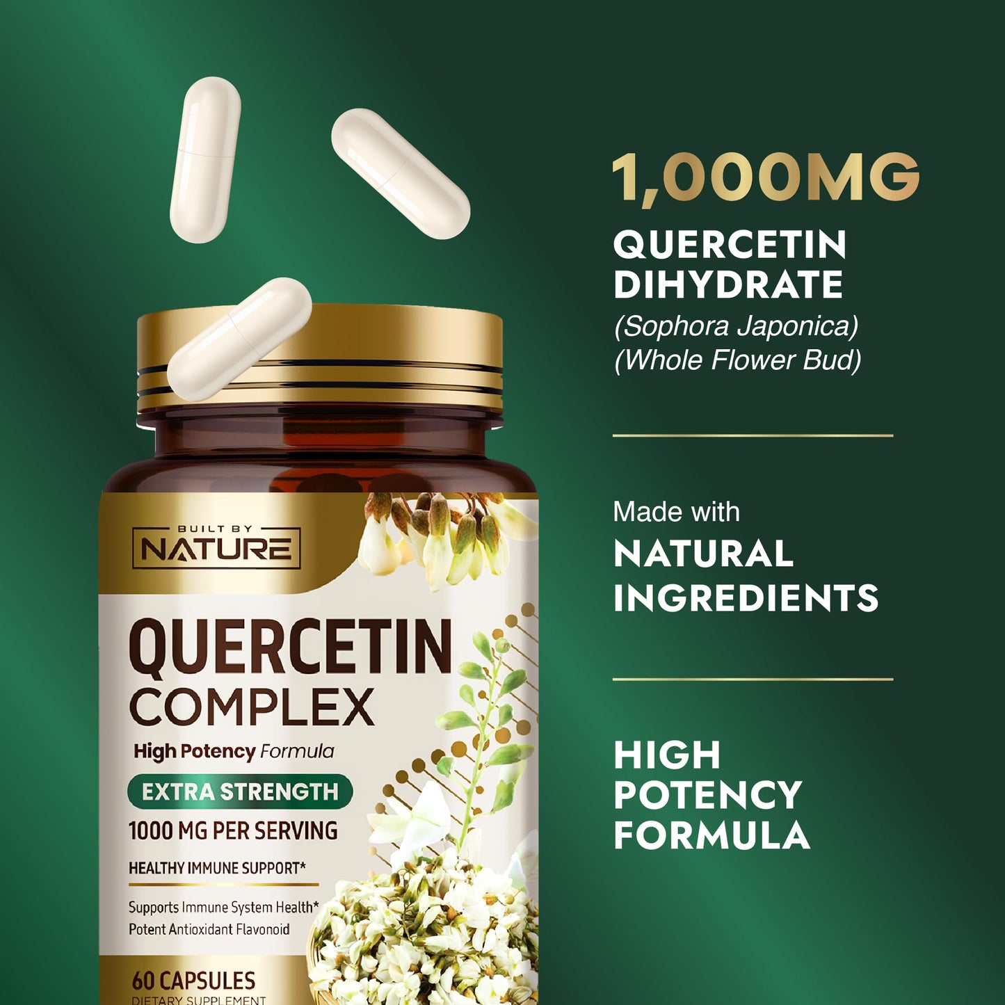 Built by Nature Quercetin 1000mg Veggie Capsules 60 Count