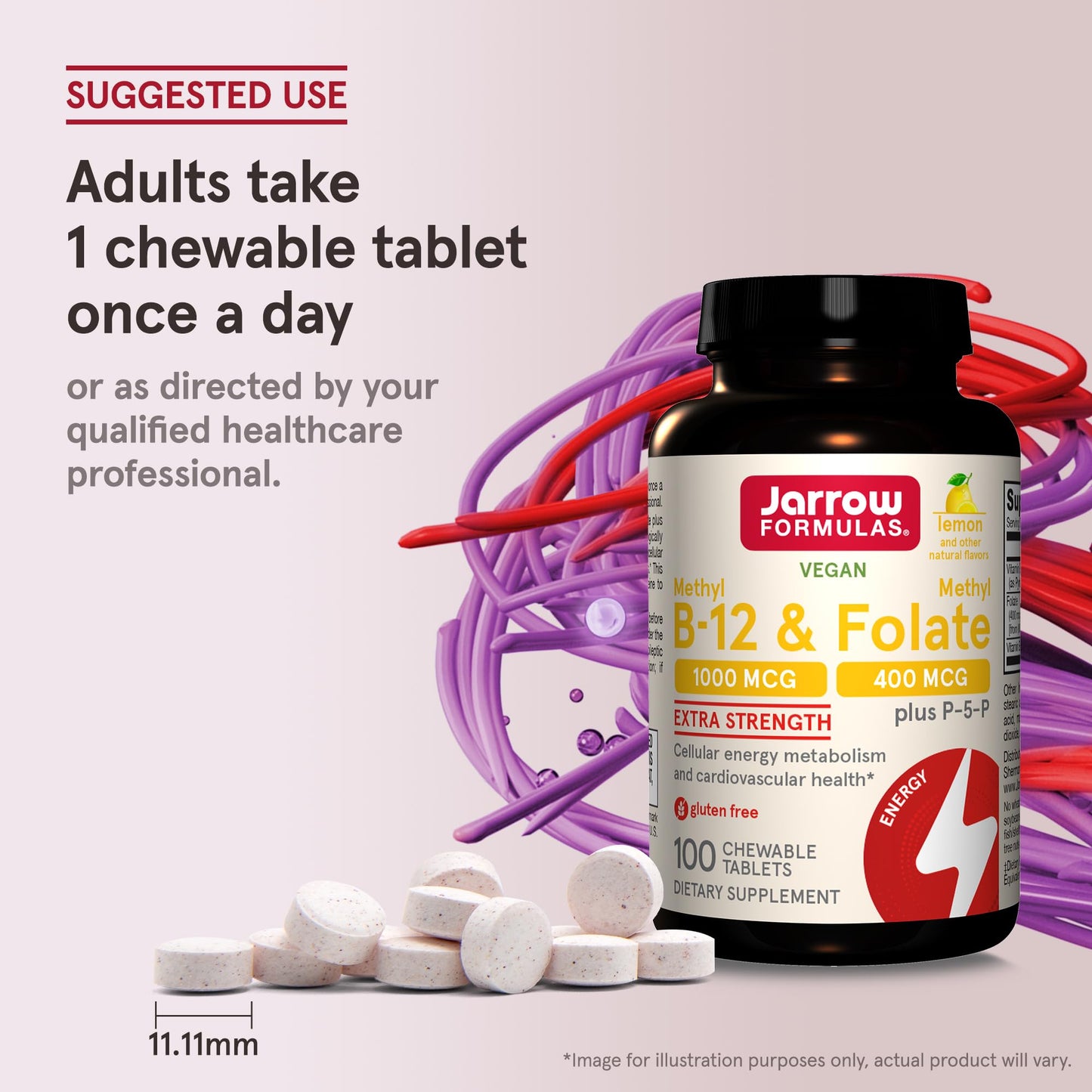 Jarrow Formulas Methyl B-12 1000mcg & Methyl Folate 400mcg, Extra Strength, Cellular Energy Metabolism & Cardiovascular Health Formula with P-5-P, Tablet, 1200 Count