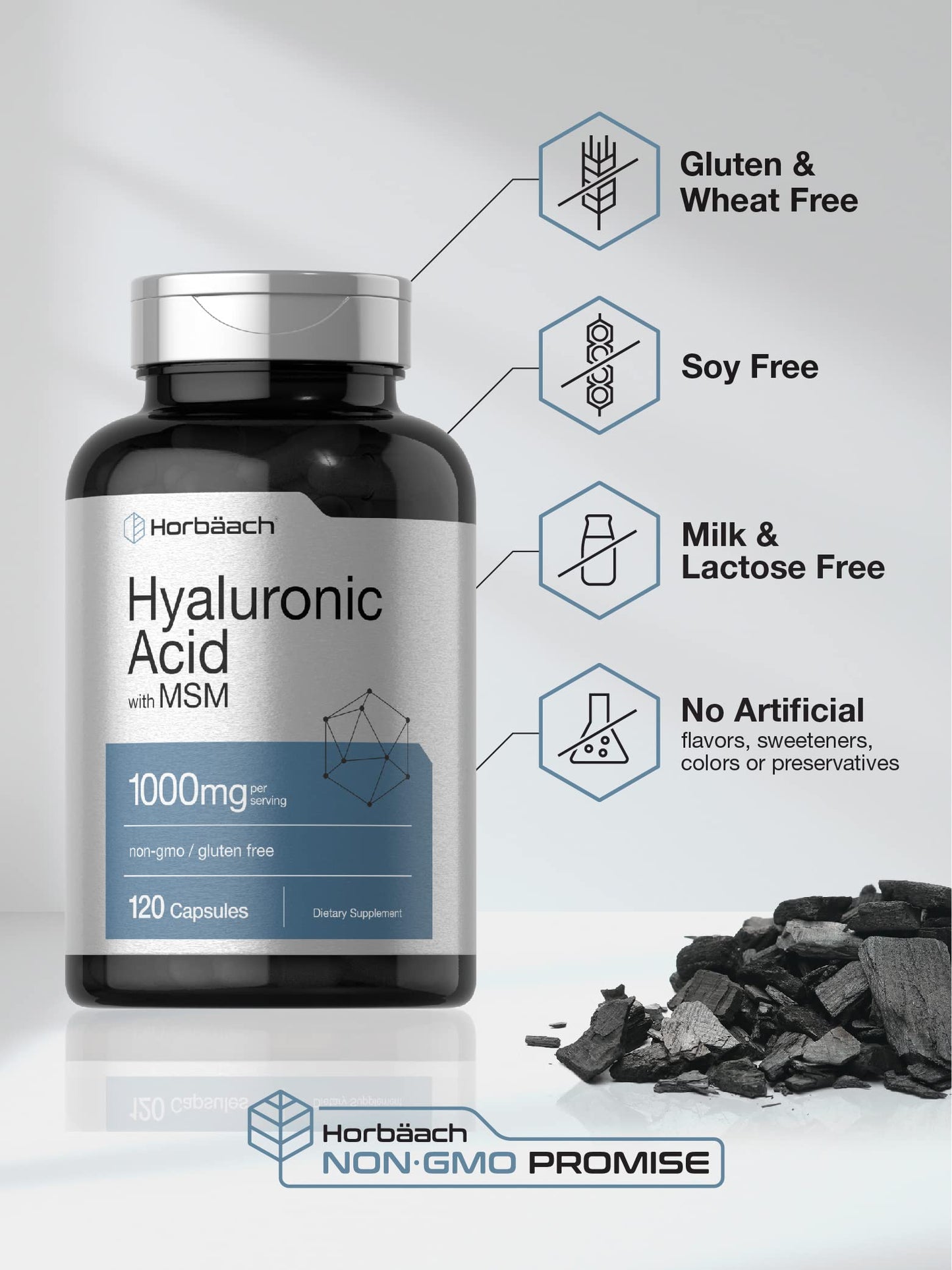 Horbäach Hyaluronic Acid with MSM Capsules, 120 Count