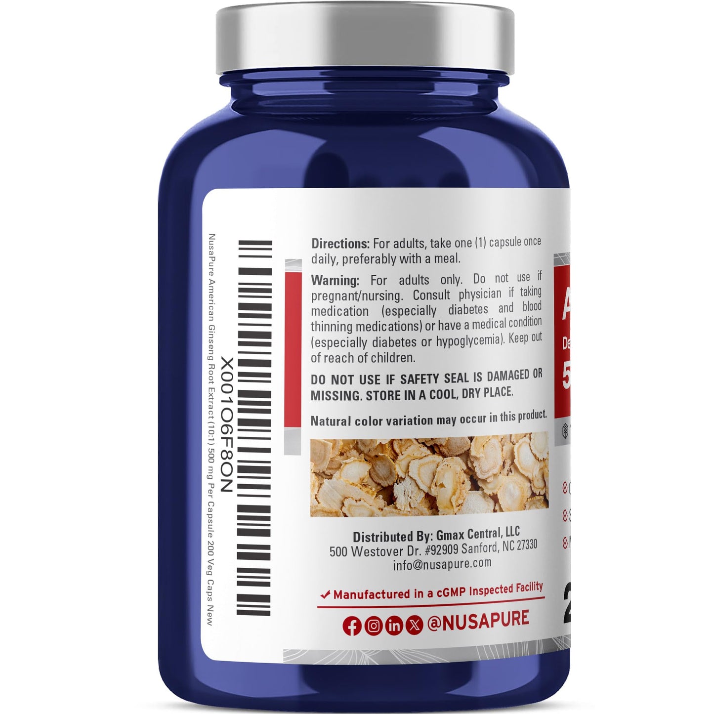 NusaPure American Ginseng Capsules, 200 Count