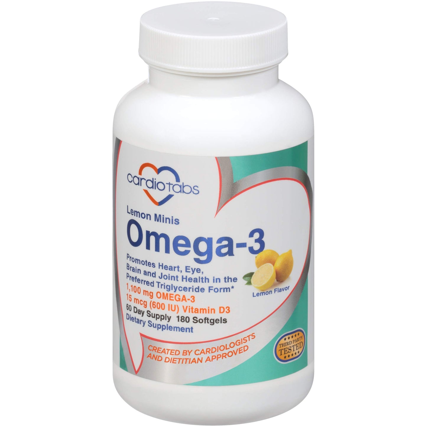 CardioTabs Omega 3 Lemon Minis + Vitamin D3 Capsules, 180 Count