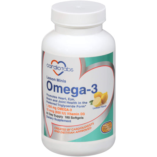 CardioTabs Omega 3 Lemon Minis + Vitamin D3 Capsules, 180 Count
