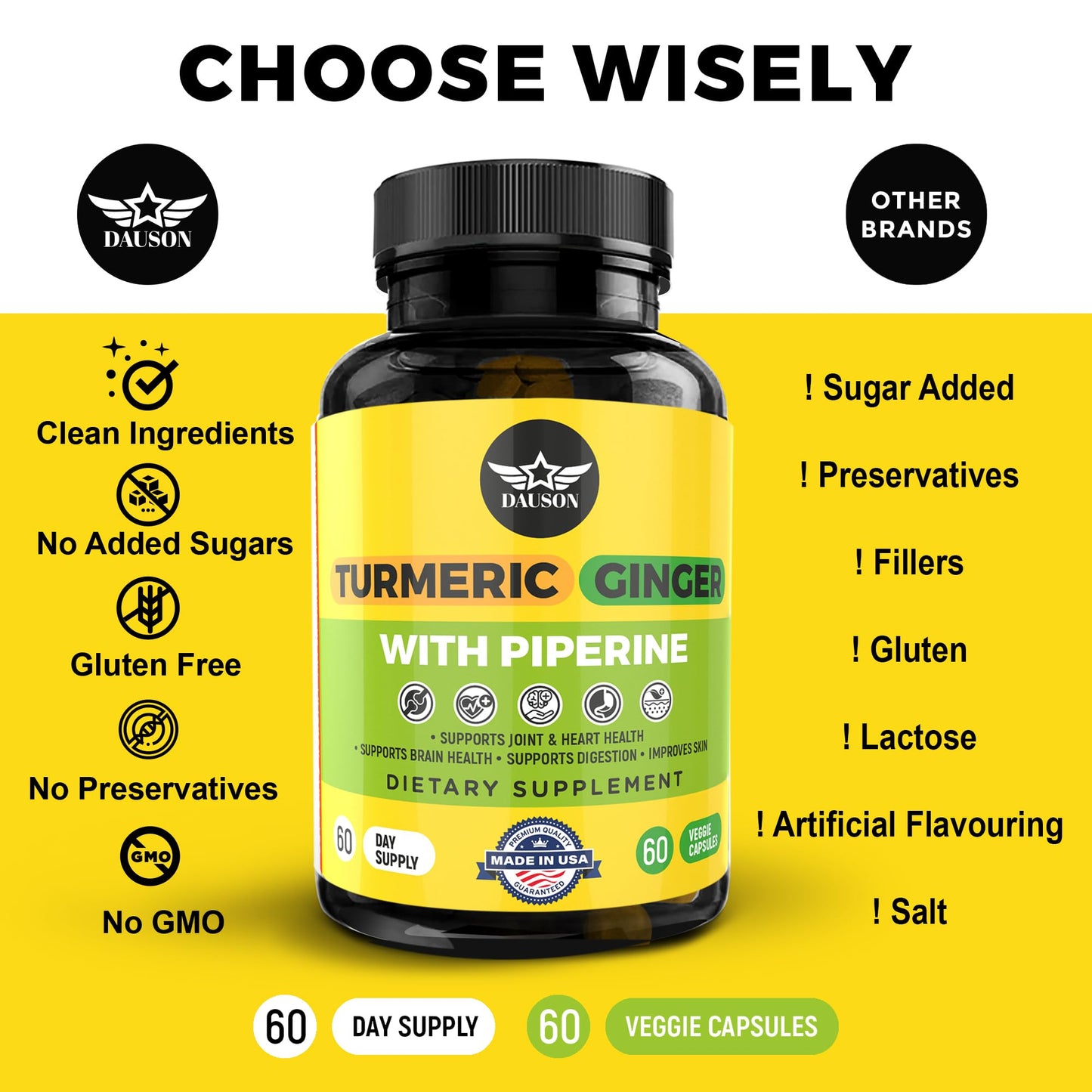 DAUSON Turmeric Curcumin Supplement 60 Capsules