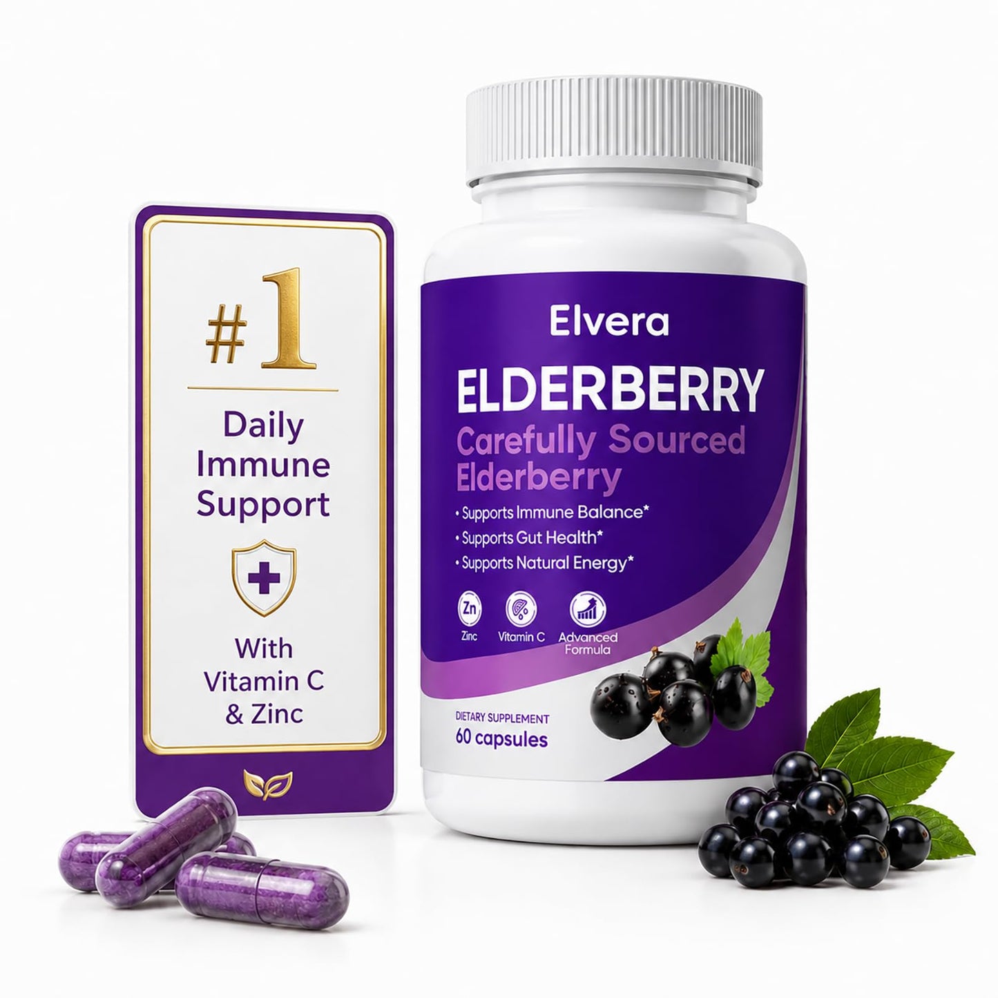 UOZXIL Elvera Elderberry Gut Support 60 Capsules