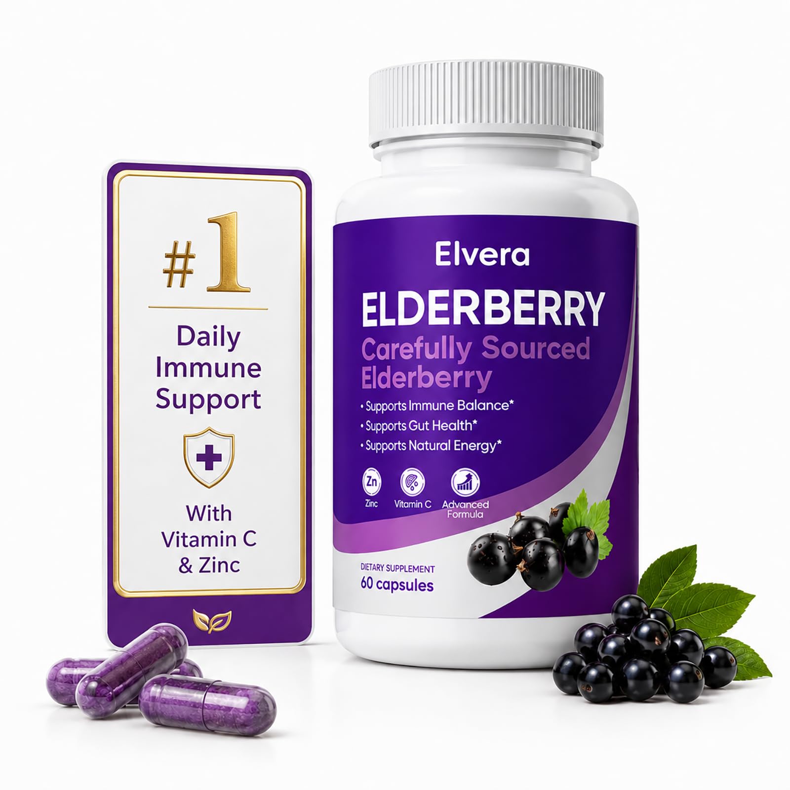 UOZXIL Elvera Elderberry Gut Support 60 Capsules