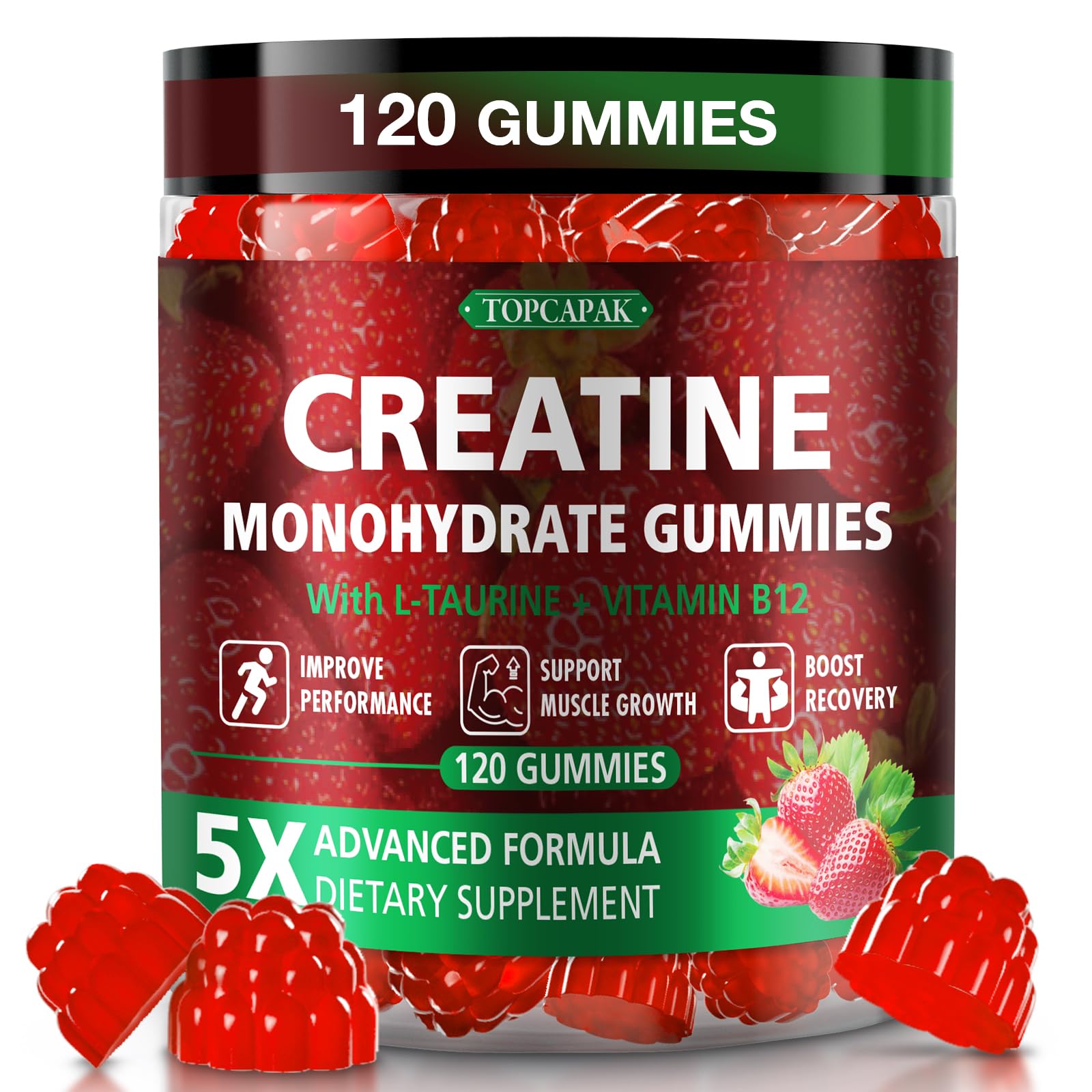 TOPCAPAK Creatine Monohydrate Gummies, 120 Gummies