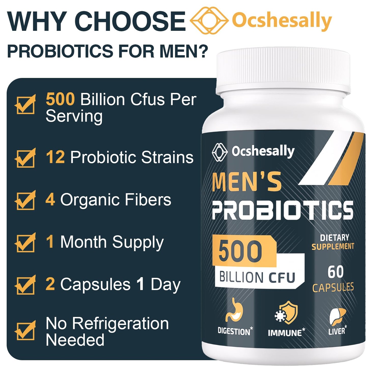 Ocshesally Probiotics for Men 500 Billion CFUs & 12 Strains with Turmeric, Cranberry, Goji, Digestive Health, Gut, Immune & Bloating, Prostate & Urinary Tract Health, 120 Capsules